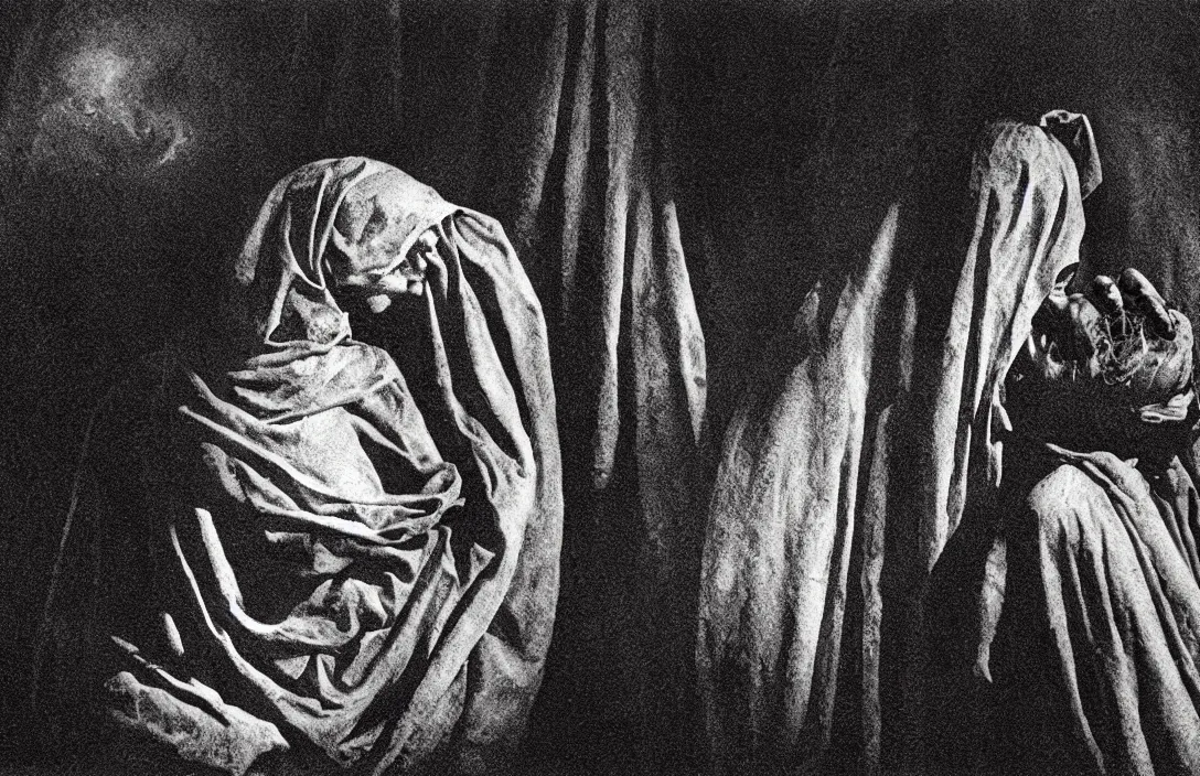 Image similar to imbued with a veiled mysticism detail of a past world excommunication intact flawless ambrotype from 4 k criterion collection remastered cinematography gory horror film, ominous lighting, evil theme wow photo realistic postprocessing early cgi 3 d painting my karl heilmayer