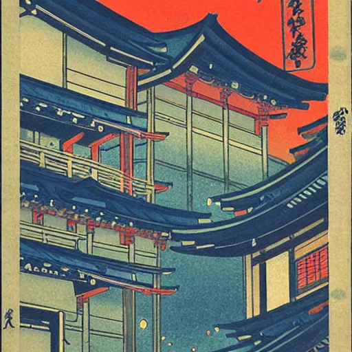 Prompt: tokyo with blue neon lights at midnight, professional ukiyo - e painting,