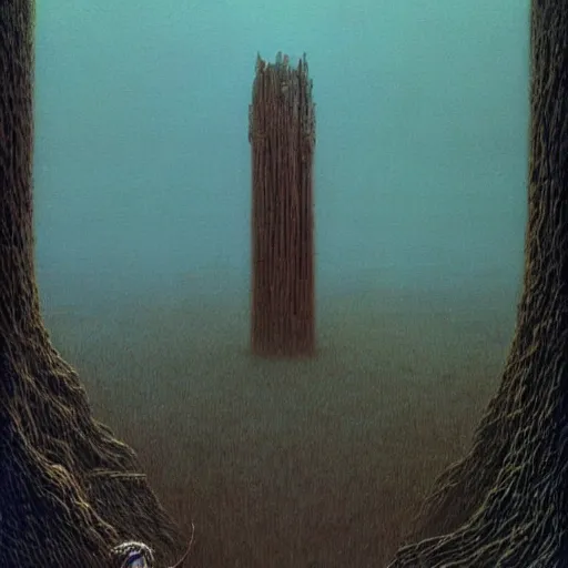 Image similar to A tall monster, digital art, Zdzislaw Beksinski