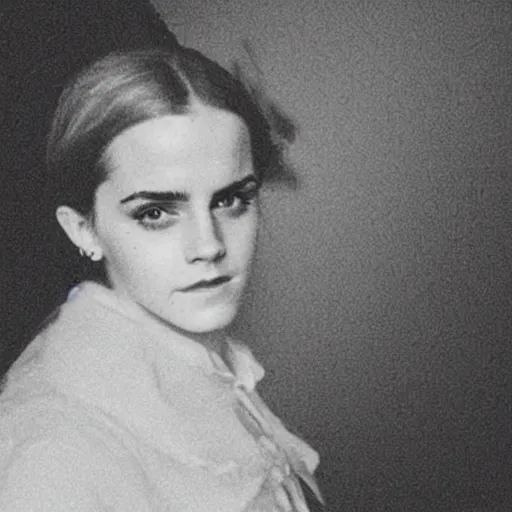 Prompt: photograph of a emma watson selfie with iphone from the 1 7 0 0 s at london, black and white, faded yellow