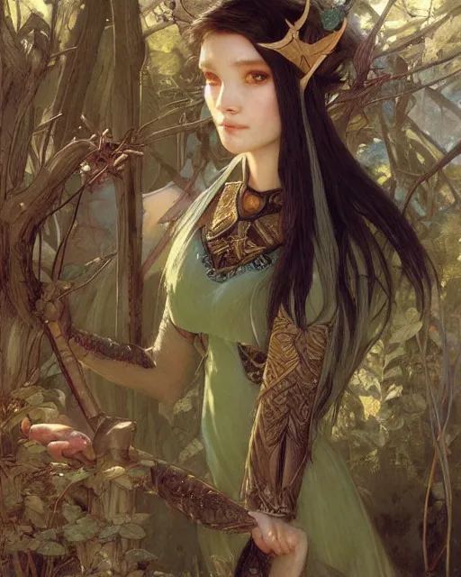 Prompt: a beautiful elf princess by BROM, Edgar Maxence and Ross Tran and Michael Whelan and Jules Bastien-Lepage