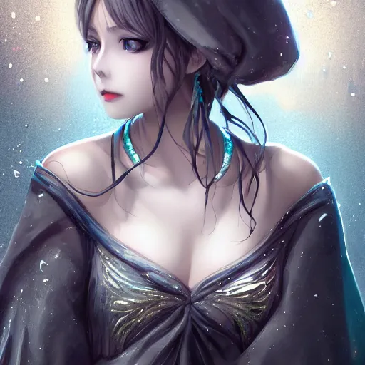Image similar to !dream An anime young woman witch of the cold, scales and jewelry of gold and silver, intricate, digital painting, highly detailed, concept art, Artstation, Cgsociety, Artgerm, Studio Trigger, Wlop