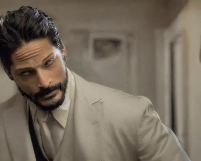 Prompt: in this scene from the hbo miniseries the outfit, a supernatural mafia crime thriller about magical monster - hunting mafiosi in 9 0 s philadelphia, the main character ( joe manganiello ) is terrified when he sees a man turn into a strange ephemeral spirit of rage. realistic hd 8 k film photography, modern horror special effects, cronenberg - esque.