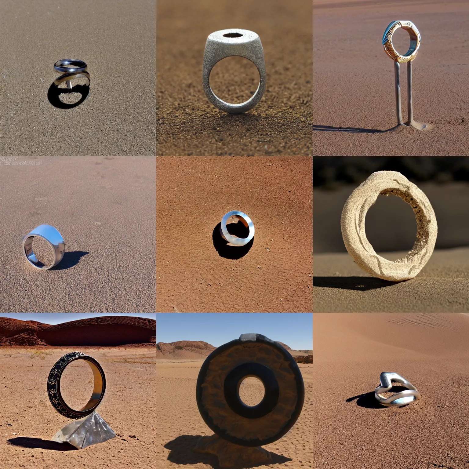 Prompt: stargate ring standing in desert