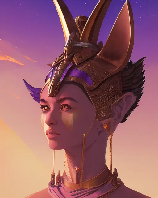 Prompt: highly detailed vfx portrait of anubis, pyramid behind, sky galaxy purple, unreal engine, greg rutkowski, loish, rhads, beeple, makoto shinkai and lois van baarle, ilya kuvshinov, rossdraws, tom bagshaw, alphonse mucha, global illumination, detailed and intricate environment