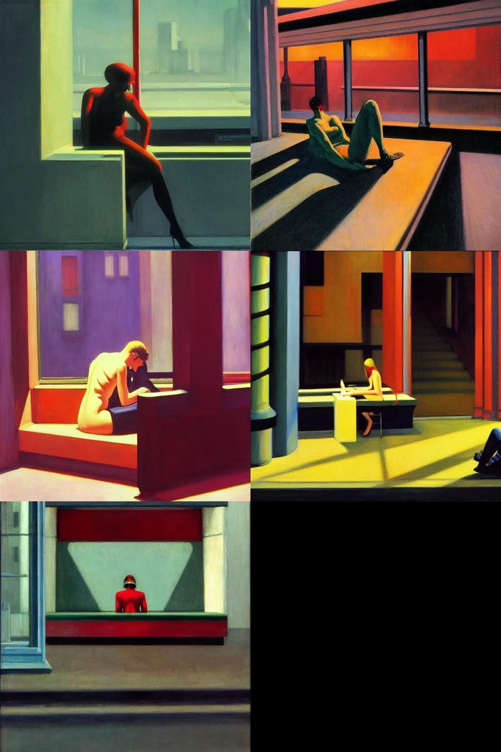 Prompt: Cyberpunk art by Edward Hopper