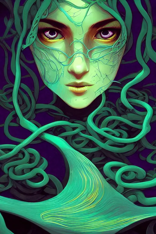 Image similar to 👁👩🏾🌊👾, phantom, dreary, dramatic, fluid, golden ratio, artstation, moebius + loish, hd, long vines,