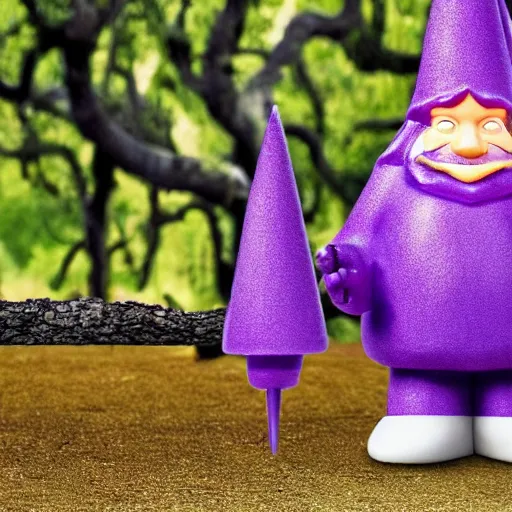 Image similar to purple gnome controlling spirits to fight off tree people in a winery. fantasy