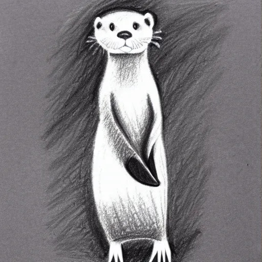 Image similar to an otter in a dress, pencil drawing