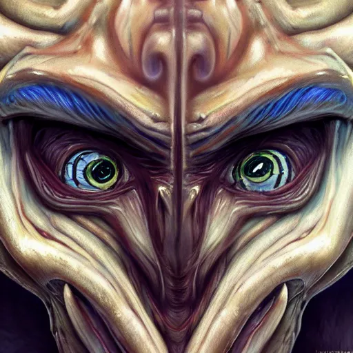 Image similar to close-up portrait of a new alien monster, creative design, realistic detailed painting, trending on deviantart