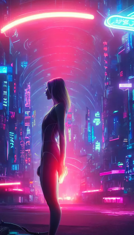 Image similar to kristanna loke, girl, altered carbon, highly detailed surreal neon big in japan vfx portrait of a android, stephen bliss, unreal engine, greg rutkowski, loish, rhads, beeple, makoto shinkai and lois van baarle, ilya kuvshinov, rossdraws, tom bagshaw, global illumination, detailed and intricate environment