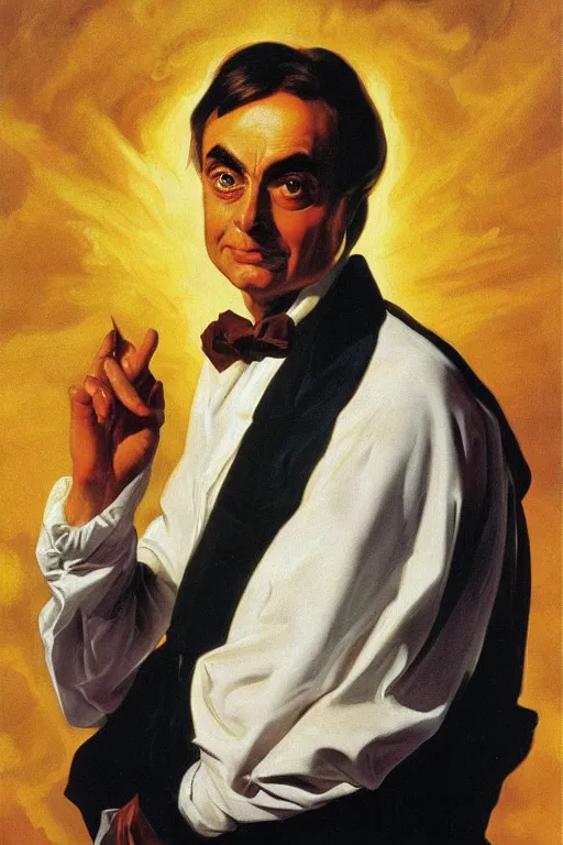 Prompt: Carl Sagan expressive oil on canvas, golden hour, artstation, by J. C. Leyendecker and Peter Paul Rubens,