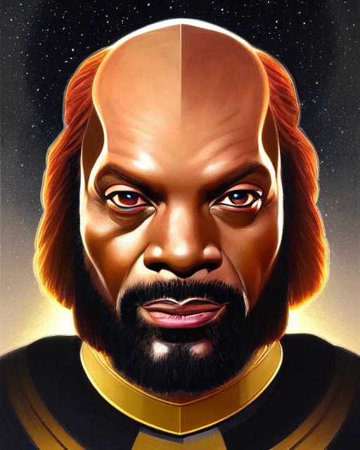 Image similar to symmetry portrait of worf, star trek tng, forest, intricate, elegant, highly detailed, digital painting, artstation, concept art, smooth, sharp focus, illustration, art by artgerm and greg rutkowski and fra angelico and alphons mucha