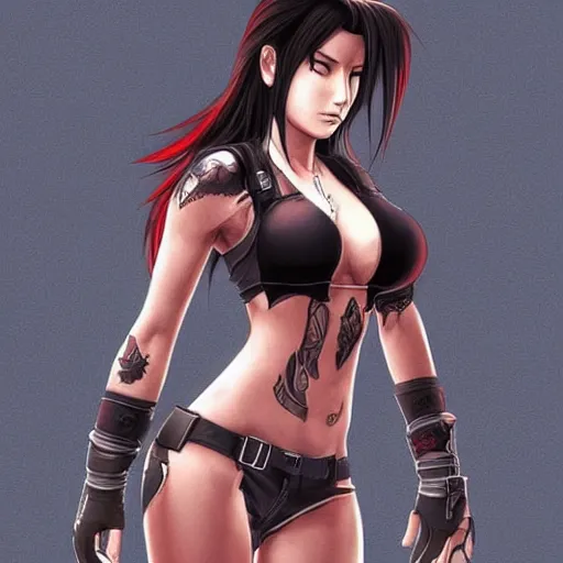 Prompt: detailed artwork of tifa lockhart with tattoos, featured on artstation
