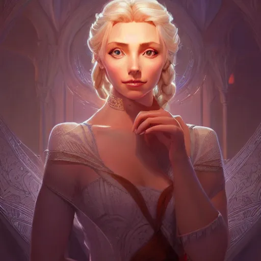 Image similar to elsa, intricate, highly detailed, digital painting, artstation, concept art, smooth, sharp focus, illustration, unreal engine 5, 8 k, art by artgerm and greg rutkowski and alphonse mucha