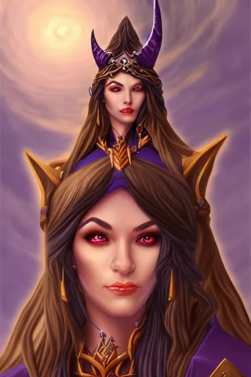 Image similar to Portrait of a sorceress by Heartstone official artists, exagerated accurate details