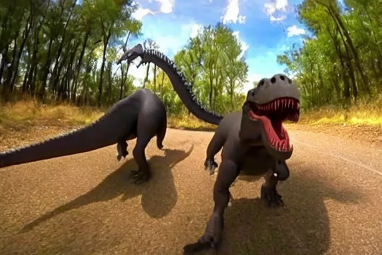 Prompt: gopro footage of being chased by a t - rex