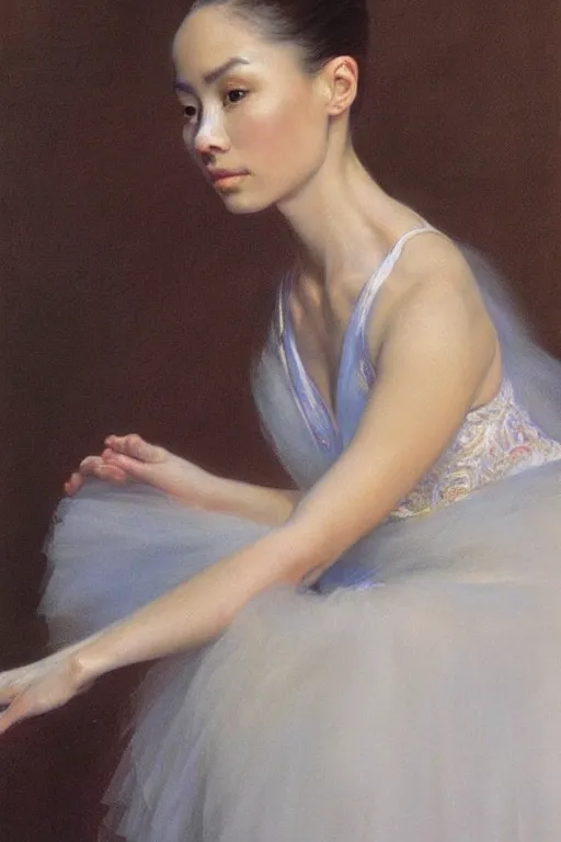 Image similar to portrait of a gorgeous graceful filipina prima ballerina, by donato giancola and berthold woltze.