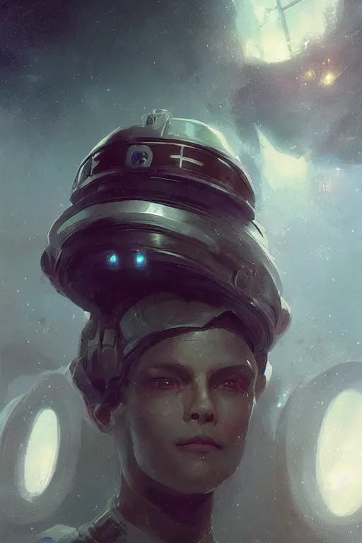 Image similar to A full portrait of a scifi heavy deep space freighter pilot, by Raymond Swanland Greg Rutkowski Lise Deharm, {perfect face}, {perfect eyes}, elegant regal posture