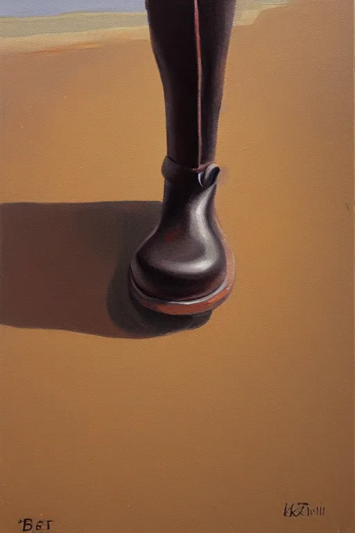 Image similar to an anthropomorphic boot on the ground, beksinki, oil painting