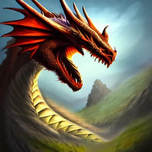 Image similar to Dragon on a hill, a god, god, ecstatic, infinite power, manic, perfect eyes, full body shot, magical being, magic, portrait, noble, transformation, vivid colors, elegant, concept art, sharp focus, digital art, Hyper-realistic, 4K, Unreal Engine, Highly Detailed, HD, Dramatic Lighting by Brom, trending on Artstation