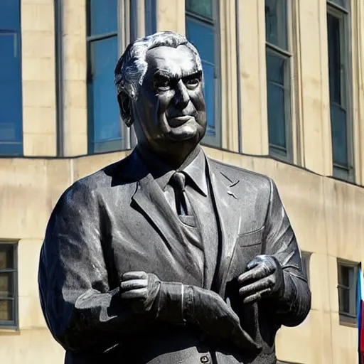 Image similar to a big metal statue of the czech president milos zeman