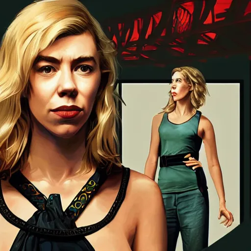 Image similar to vanessa kirby in gta v, cover art by stephen bliss, artstation, no text