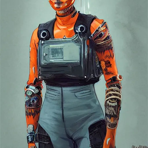 Prompt: character concept art of heroic stoic emotionless butch blond handsome woman space explorer with detailed tribal chin tattoos, dirty and injured, very short slicked - back butch hair, no - makeup, narrow eyes, wearing atompunk jumpsuit, orange safety vest, retrofuture, highly detailed, science fiction, illustration, oil painting, realistic, lifelike, pulp sci fi, cinematic