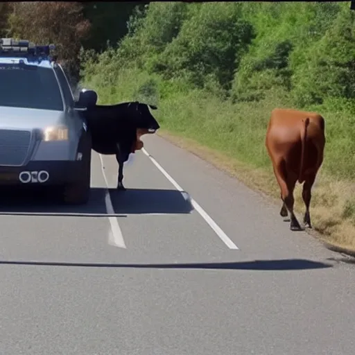 Prompt: dashcam footage of an alien spaceship abducting a cow