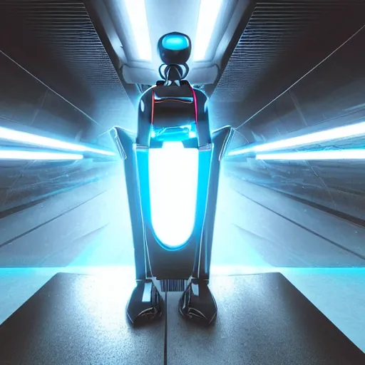 Image similar to futuristic robot with neon eyes, hyperrealistic, cinematic, sleek, epic