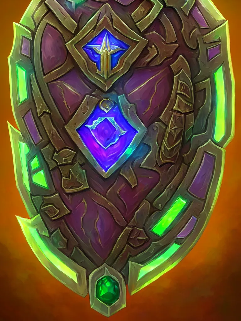 Prompt: rectangle frame bright shield of warcraft blizzard shield art, a spiral colorful gems shield. bright art masterpiece artstation. tree and roots shield, 8 k, sharp high quality illustration in style of jose daniel cabrera pena and leonid kozienko, green colored theme, concept art by tooth wu, card frame