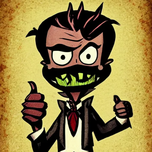 Image similar to a portrait of wilson from don't starve giving a thumbs up