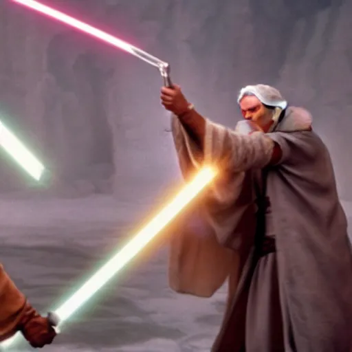 Image similar to gandalf fighting obi wan kenobi