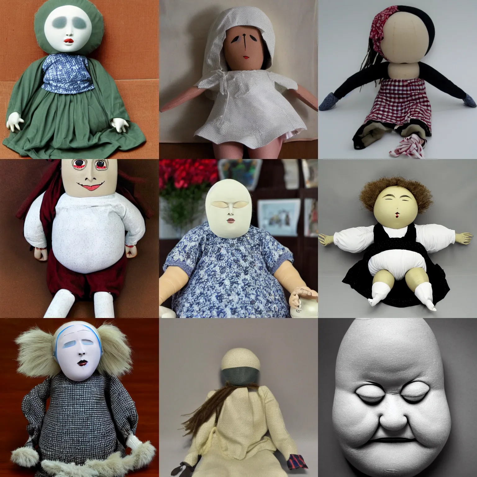 Prompt: Rag doll of Russian old fat lady no face white head no eyes