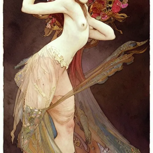 Prompt: a beautifull intricate watercolour painting of a dancing balerinas, reflexions, verry high details by william turner art, greg rutkowski and alphonse mucha, trending on artstation, very very detailed, masterpiece, muted colors