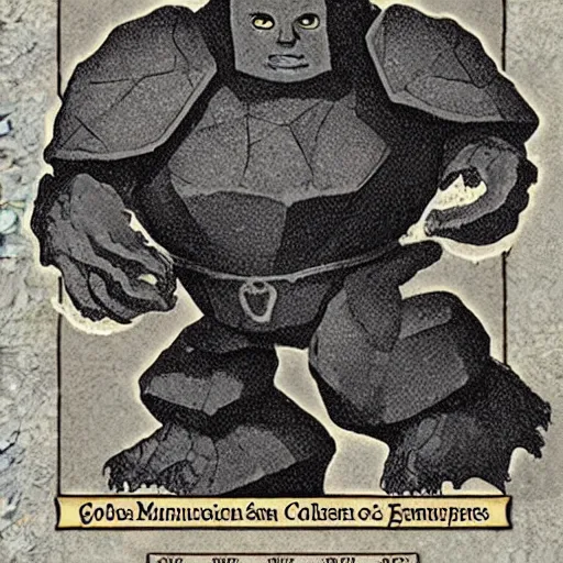 Prompt: golem, dungeons and dragons manual illustration