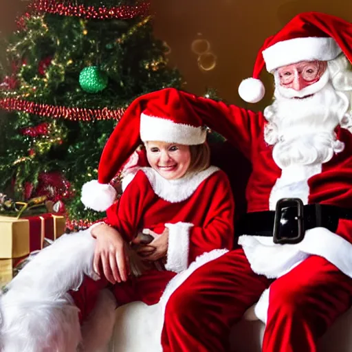 Image similar to jimmy savile as santa costume with child on lap, detailed, super realistic, 8 k,