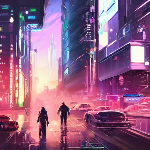 Image similar to a beautiful extremely complex painting of as cyberpunk street digital painting
