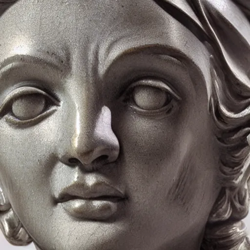 Prompt: marble statue close-up of Rosie the Riveter by Michelangelo, intricate details, soft lighting