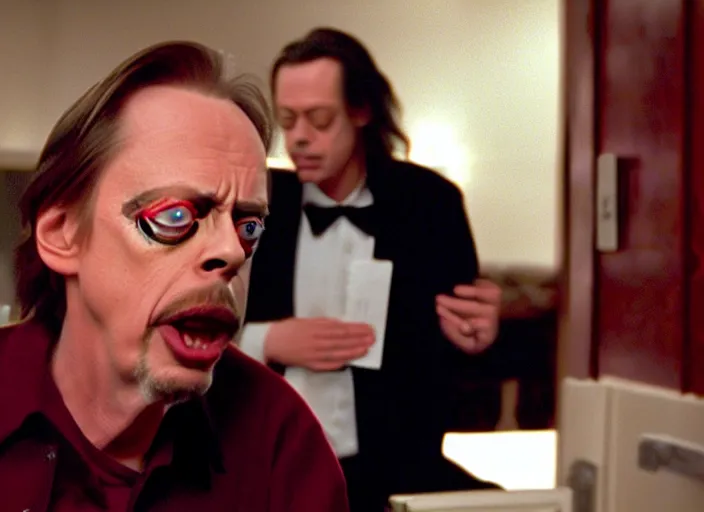 Prompt: steve buscemi in a still from the movie The Room (2003), saying Leave your stupid comments in your pocket!