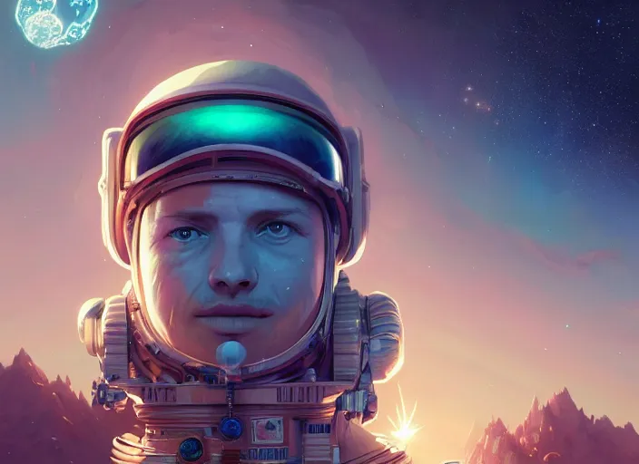 Image similar to highly detailed portrait of a spaceman, in no game no life, stephen bliss, 8 k, unreal engine, fantasy art by greg rutkowski, loish, rhads, ferdinand knab, makoto shinkai and lois van baarle, ilya kuvshinov, rossdraws, tom bagshaw, global illumination, radiant light, detailed and intricate environment