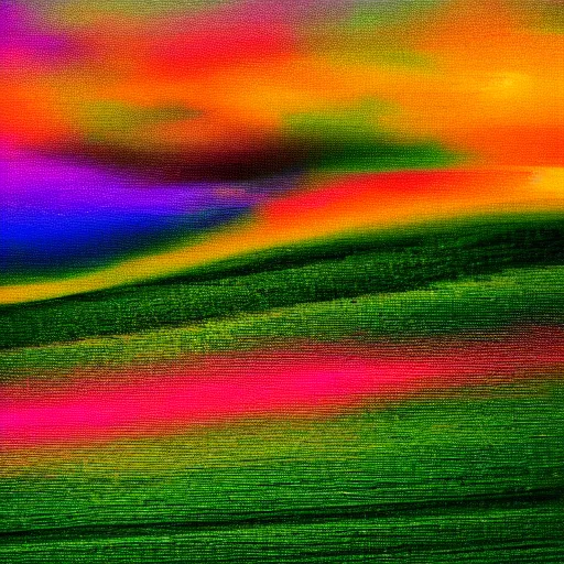 Prompt: motion blurry photo of windows xp bliss wallpaper, saturated very high contrast broken camera, compressed jpeg, damaged webcam image, grainy damaged photo,