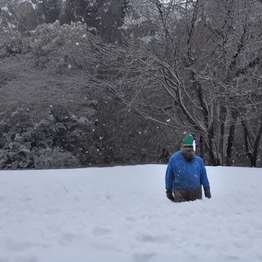 Prompt: an old man covered in snow