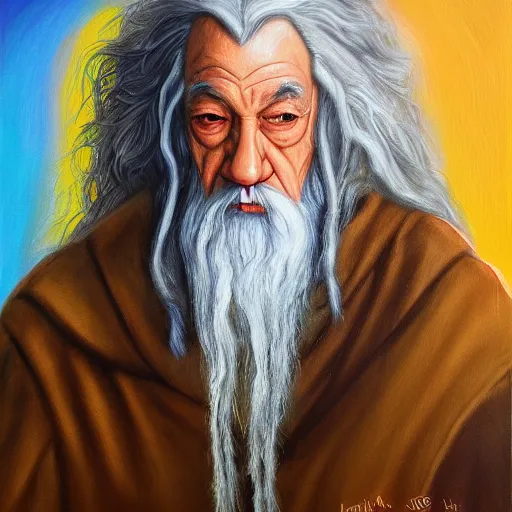 Image similar to cyber gandalf, oil painting