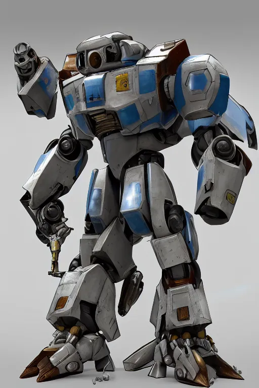 Image similar to mechwarrior 5 : mercenaries mech megaman transformer robot boss tank engine game octane render, 4 k, hd 2 0 2 2 3 d cgi rtx hdr style chrome reflexion glow fanart, global illumination ray tracing hdr fanart arstation by ian pesty by jesper ejsing pixar and disney unreal zbrush central hardmesh