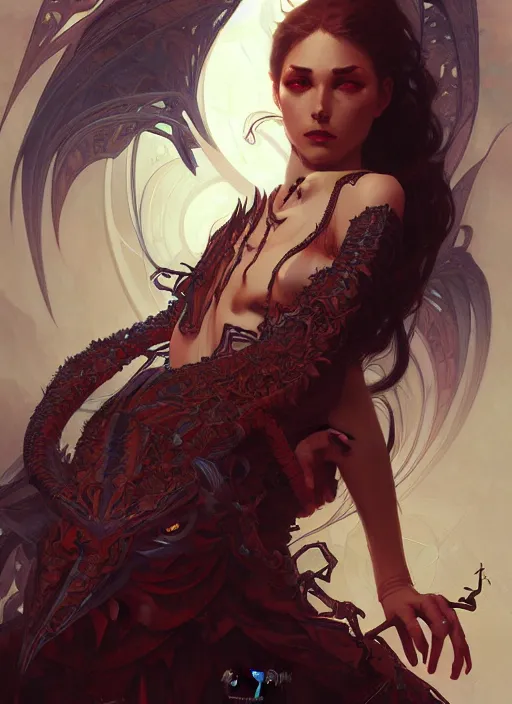 Image similar to demon intricate, elegant, highly detailed, digital painting, artstation, concept art, smooth, sharp focus, illustration, art by artgerm and greg rutkowski and alphonse mucha