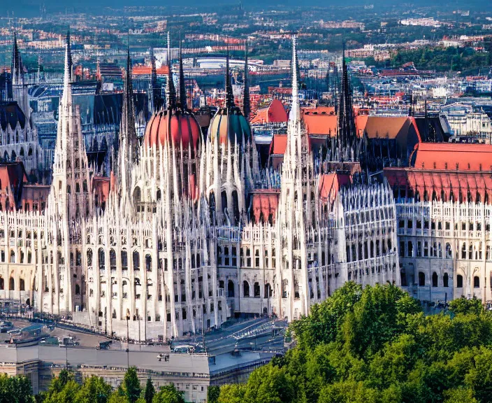 Prompt: 4 k hd, high detail photograph of hungary parliament building, shot with sigma f / 4. 2, 2 5 0 mm sharp lens, wide shot, volumetric lighting, high level texture render