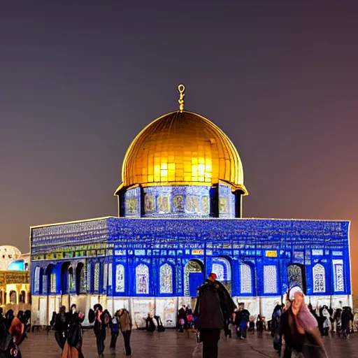 Prompt: dome of the rock, by professional photographer, night sky