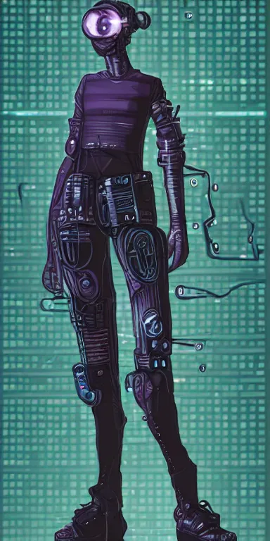 Image similar to a full body portrait of a cyberpunk character