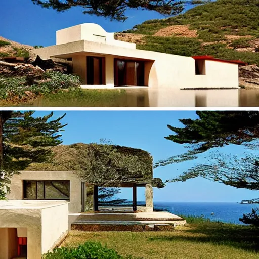 Image similar to House designed by Frank Lloyd Wright on a Greek island